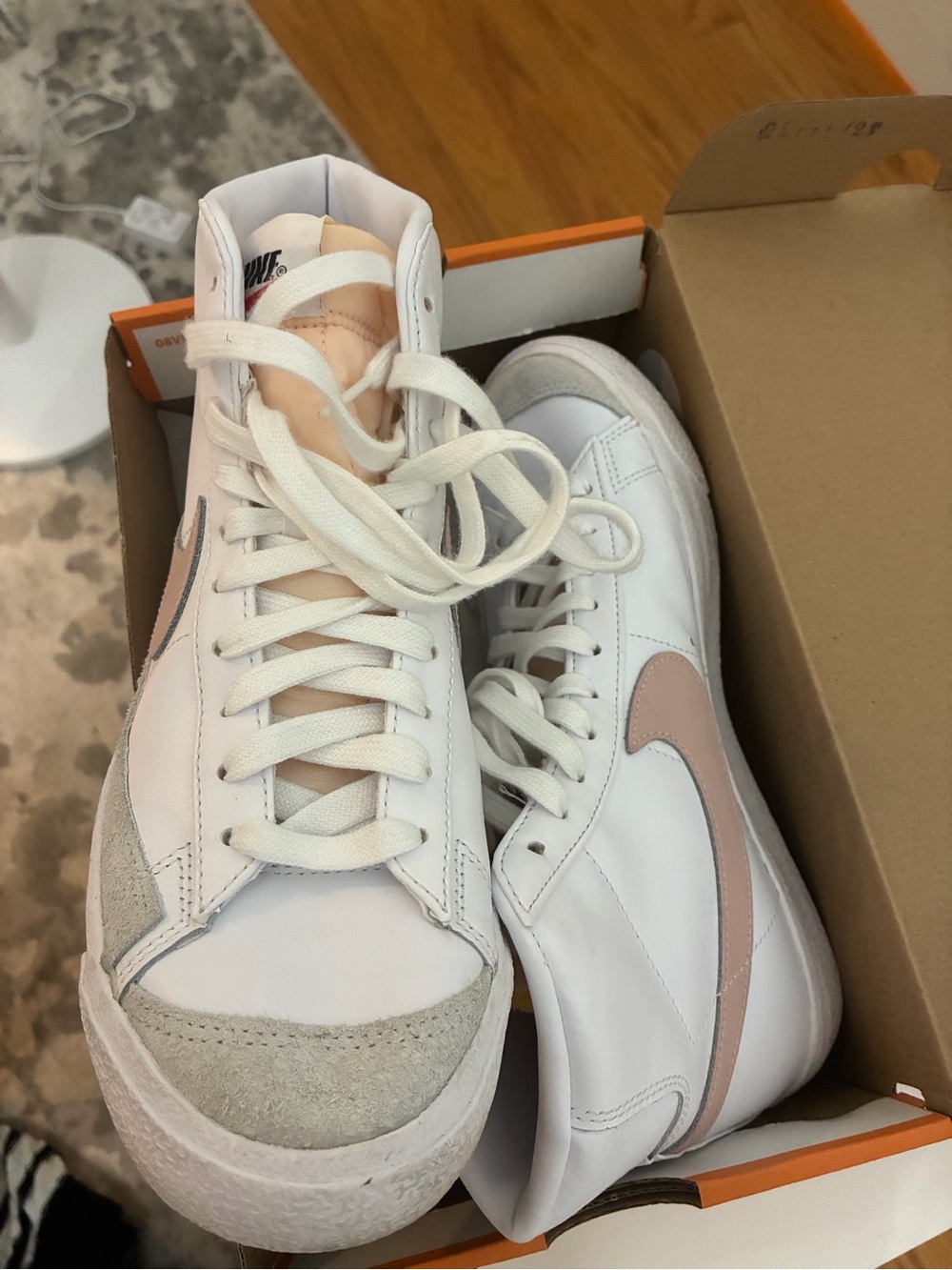 Nike Women’s Mid-Top Sneakers in White and Pale Pink
